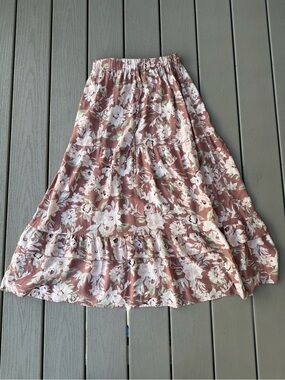 Luna Skies Floral Tiered Maxi Skirt Medium Cottagecore Boho Mauve